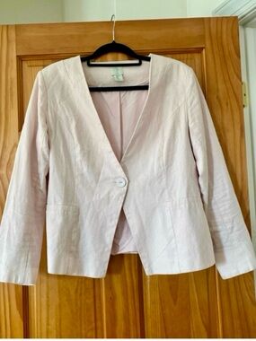 Joie Blush Pink Linen Blend Cropped Blazer Jacket L Minimal Single Button Light
